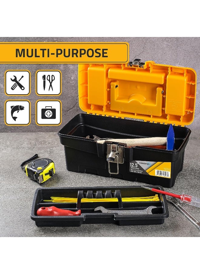 CANOPUS CANOPUS Plastic Toolbox, 13-inch Portable Tool Box with Metalic Clutch, Tool Organizer with Extra Storage Tray for Home Tools, Nails and Pins, Black-Yellow  - Image 3