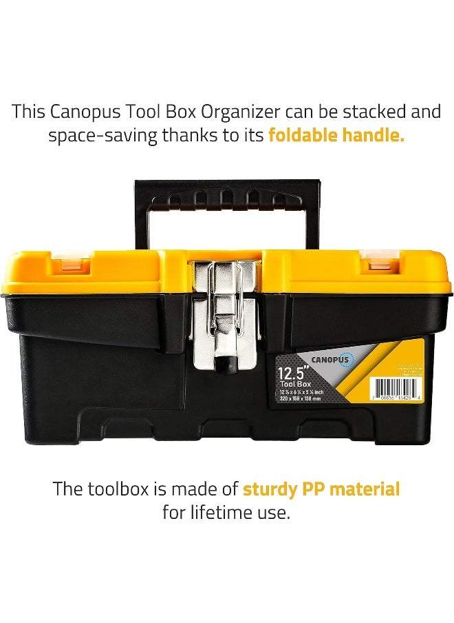 CANOPUS CANOPUS Plastic Toolbox, 13-inch Portable Tool Box with Metalic Clutch, Tool Organizer with Extra Storage Tray for Home Tools, Nails and Pins, Black-Yellow  - Image 4
