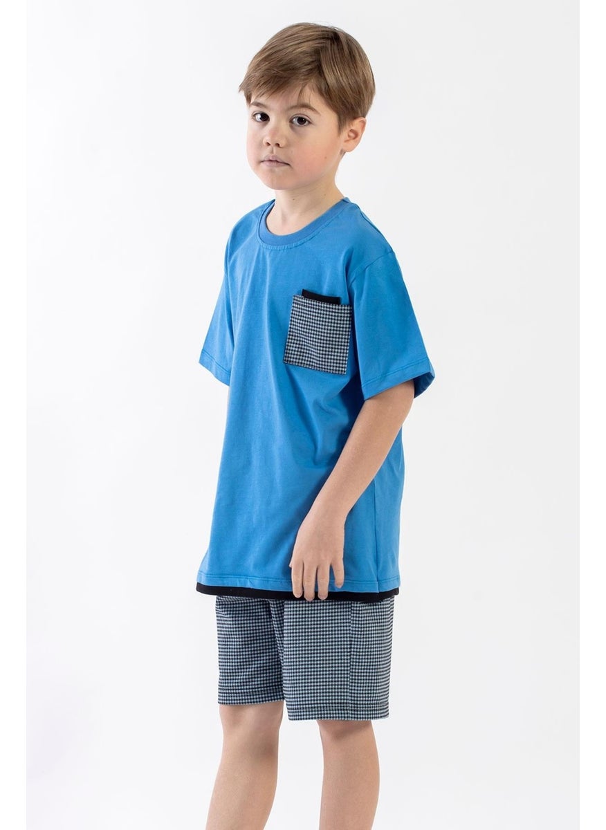 WEWE Crew Neck Short Sleeve Blue Color Boy Shorts Set  - Image 2