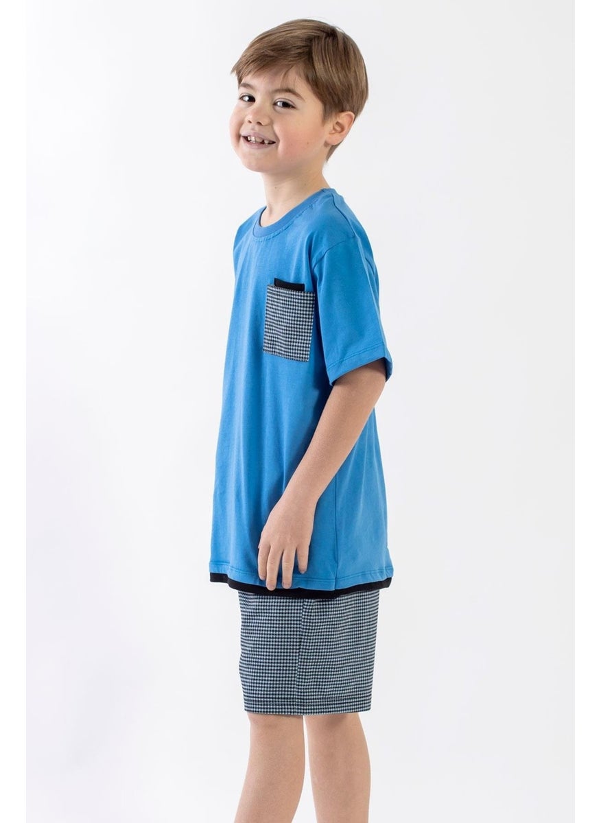 WEWE Crew Neck Short Sleeve Blue Color Boy Shorts Set  - Image 4