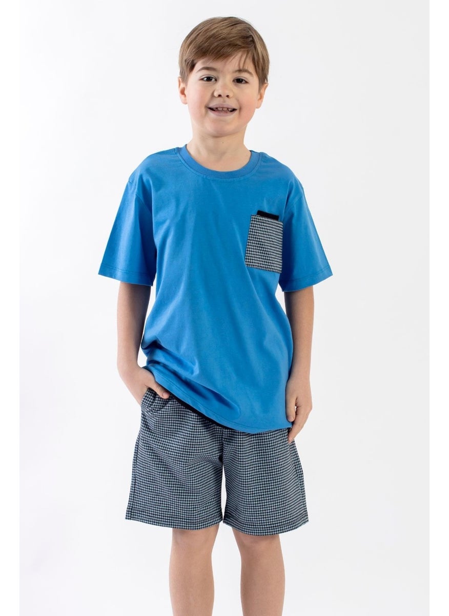 WEWE Crew Neck Short Sleeve Blue Color Boy Shorts Set  - Image 1