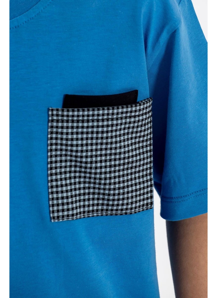 WEWE Crew Neck Short Sleeve Blue Color Boy Shorts Set  - Image 3