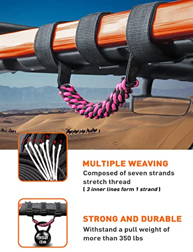Savadicar 2 x Roll Bar Grab Handles, Circular Weave Grip Handle Compatible with 1955-2023 Jeep Wrangler CJ YJ TJ JK JKU JL JLU & Gladiator JT, Interior Accessories, Pink, 2PCs - Image 3