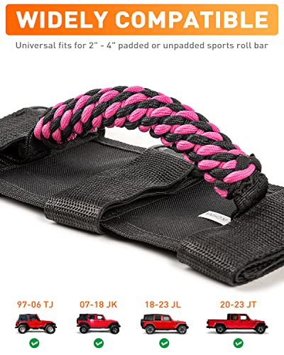 Savadicar 2 x Roll Bar Grab Handles, Circular Weave Grip Handle Compatible with 1955-2023 Jeep Wrangler CJ YJ TJ JK JKU JL JLU & Gladiator JT, Interior Accessories, Pink, 2PCs - Image 5