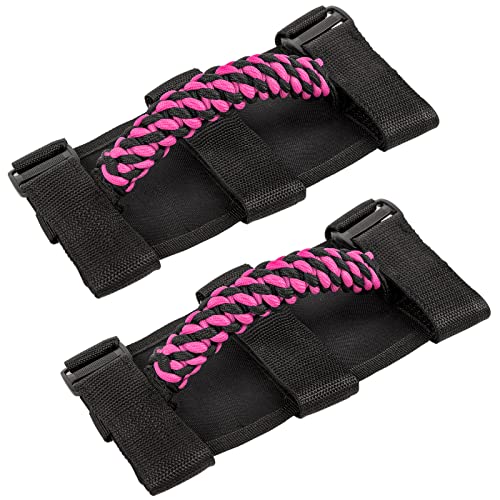Savadicar 2 x Roll Bar Grab Handles, Circular Weave Grip Handle Compatible with 1955-2023 Jeep Wrangler CJ YJ TJ JK JKU JL JLU & Gladiator JT, Interior Accessories, Pink, 2PCs - Image 1