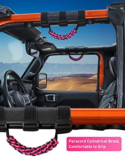 Savadicar 2 x Roll Bar Grab Handles, Circular Weave Grip Handle Compatible with 1955-2023 Jeep Wrangler CJ YJ TJ JK JKU JL JLU & Gladiator JT, Interior Accessories, Pink, 2PCs - Image 2