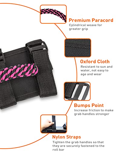 Savadicar 2 x Roll Bar Grab Handles, Circular Weave Grip Handle Compatible with 1955-2023 Jeep Wrangler CJ YJ TJ JK JKU JL JLU & Gladiator JT, Interior Accessories, Pink, 2PCs - Image 4
