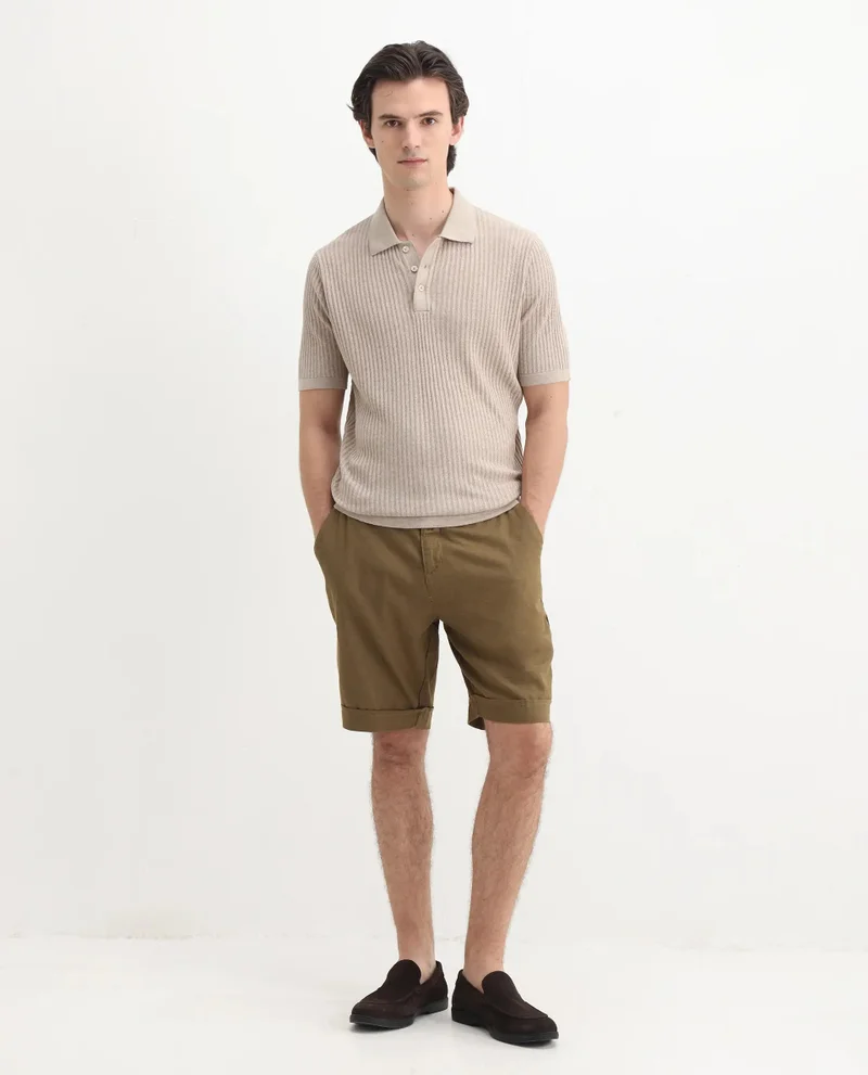 Rare Rabbit Rare Rabbit Men Devr Khaki Cotton Tencel Fabric Short Sleeve Polo