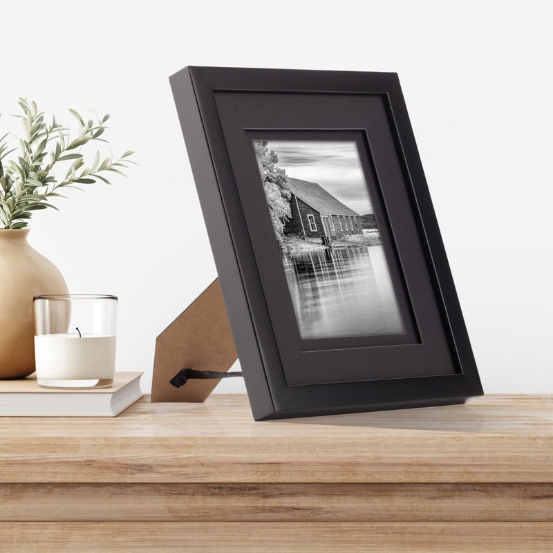 Gallery Solutions presents - 8"x10" - Black Frame with Double Mat - For 5"x7" Photos - Versatile for Wall or Tabletop Display - Rectangular - Poster Frame - Image 2