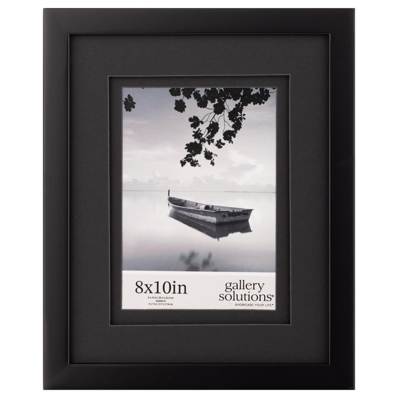 Gallery Solutions presents - 8"x10" - Black Frame with Double Mat - For 5"x7" Photos - Versatile for Wall or Tabletop Display - Rectangular - Poster Frame - Image 1