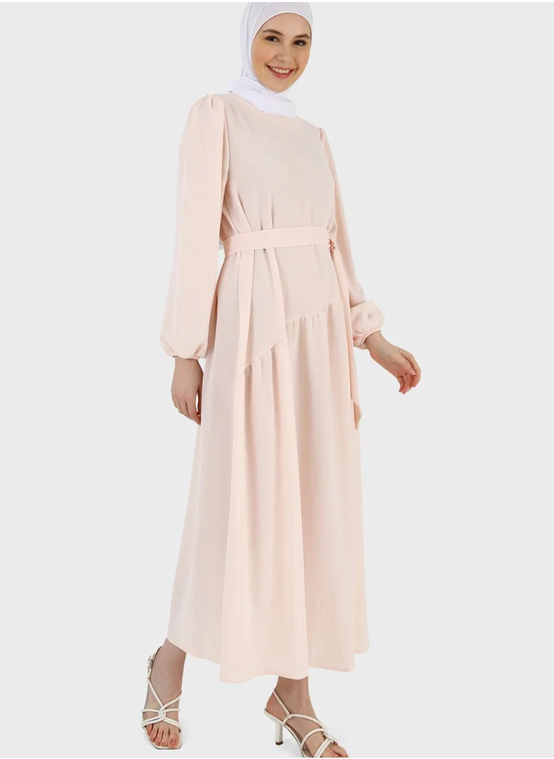 Refka by modanisa Puff Sleeve Tiered Dress