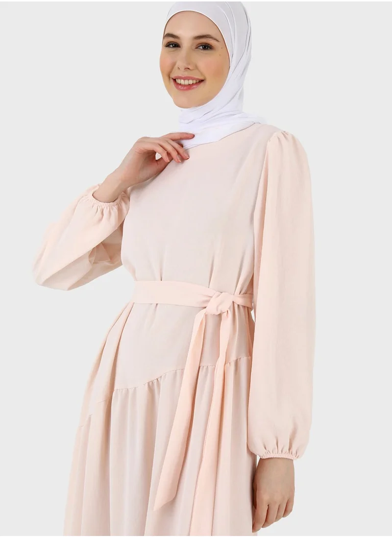 Refka by modanisa Puff Sleeve Tiered Dress