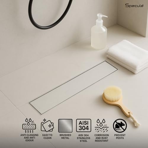 Specule Tile Insert Shower Drain Channel | 15 x 4 Inches Waste Water Floor Drain for 13mm Tile | 304 Stainless Steel Invisible Shower Drain Channel | Drain Channel with Cockroach Trap and Side Hole - Image 2