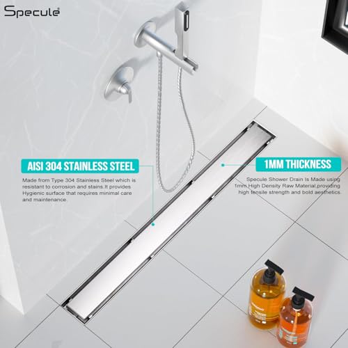 Specule Tile Insert Shower Drain Channel | 15 x 4 Inches Waste Water Floor Drain for 13mm Tile | 304 Stainless Steel Invisible Shower Drain Channel | Drain Channel with Cockroach Trap and Side Hole - Image 5