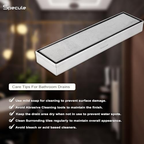 Specule Tile Insert Shower Drain Channel | 15 x 4 Inches Waste Water Floor Drain for 13mm Tile | 304 Stainless Steel Invisible Shower Drain Channel | Drain Channel with Cockroach Trap and Side Hole - Image 3