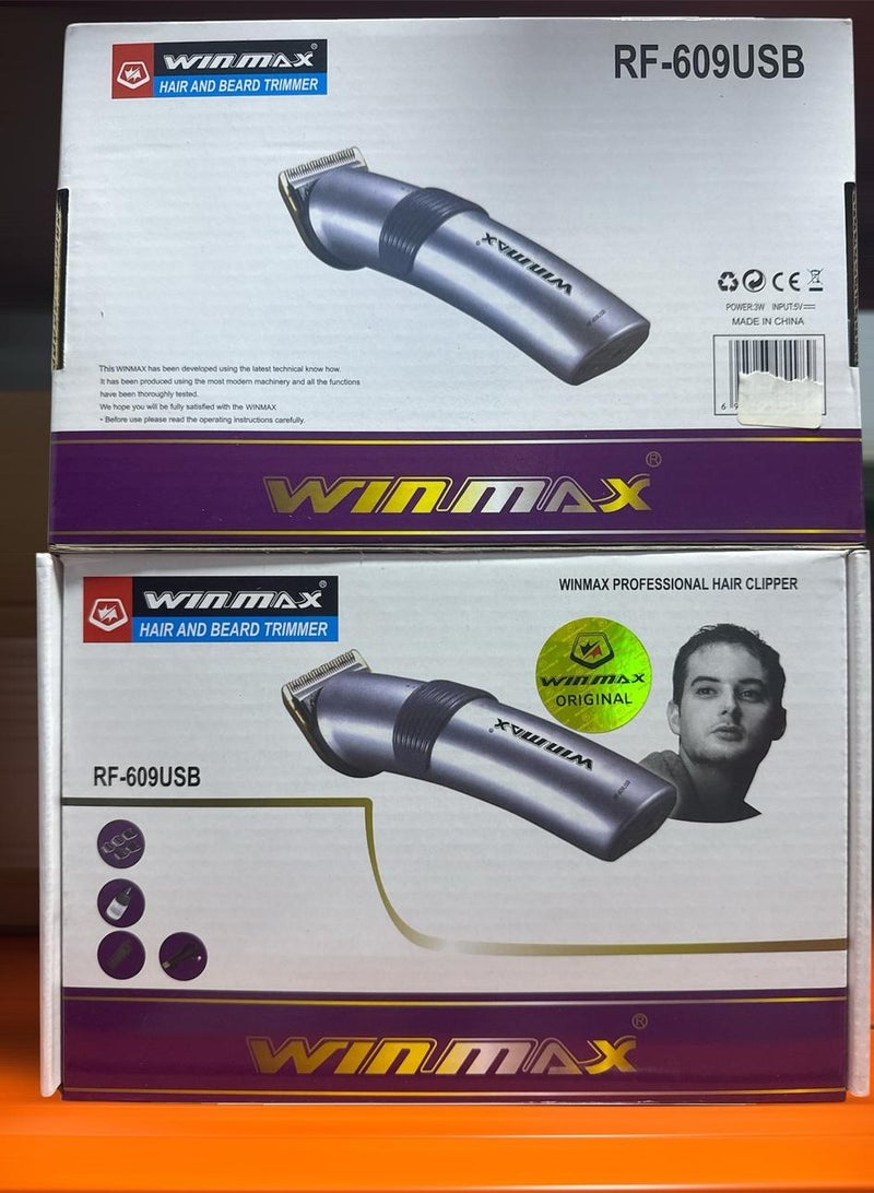 Winmax Professional Electric Hair Clipper with Blade Men's Hair Trimmer RF-609USB Silver