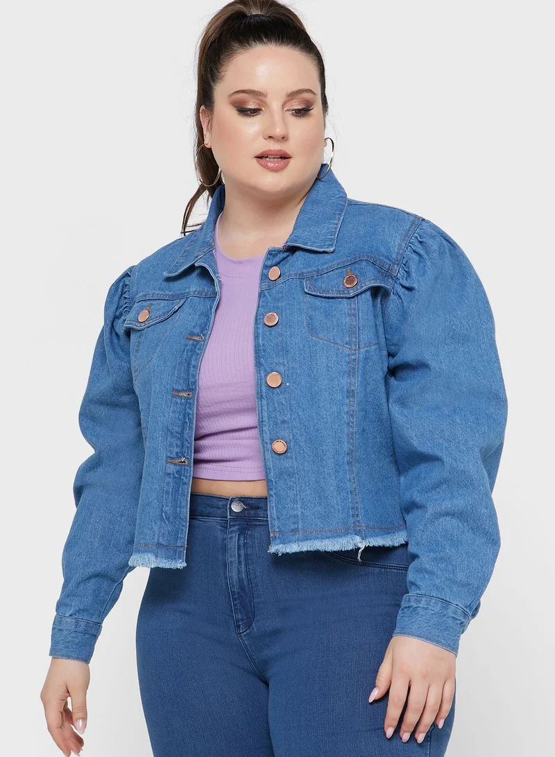 Ginger Plus Balloon Sleeve Denim Jacket