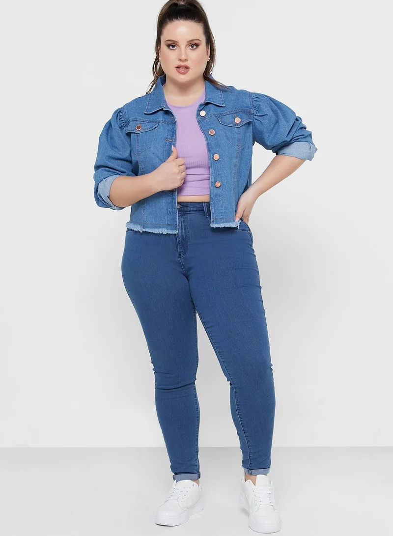 Ginger Plus Balloon Sleeve Denim Jacket