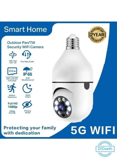 1080P Wireless Light Bulb Camera，Indoor Auto Tracking 360° Rotation Camera,With Smart Motion Detection ,Voice Warning，Remote Monitoring，Use For Home Indoor Outdoor Security