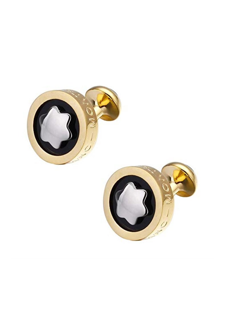 2pcs Unique Cufflinks of Classic And Elegant Design Stainless Steel Silver Plated Cufflink For Men (Gold) - Image 1