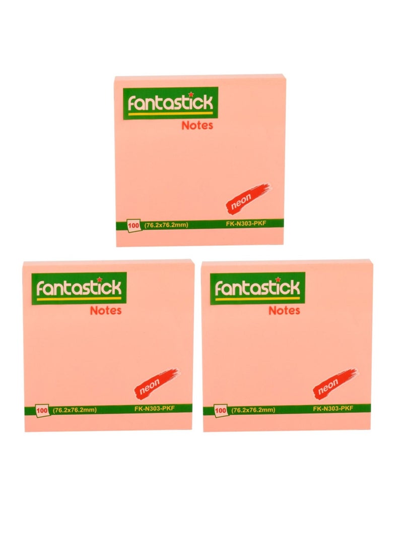 Fantastick 3-Piece Sticky Notes 3x3 Inch Size Pink  - Image 1