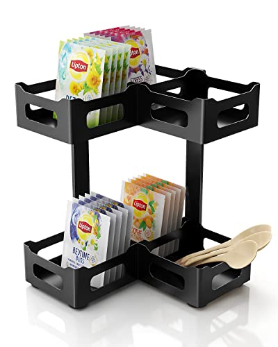 Bethom Tea Organizer for Tea Bags Tea Storage Teabags Organizer2 Layer Corner Sugar Packet Holder for Coffee BarCreamer Holder