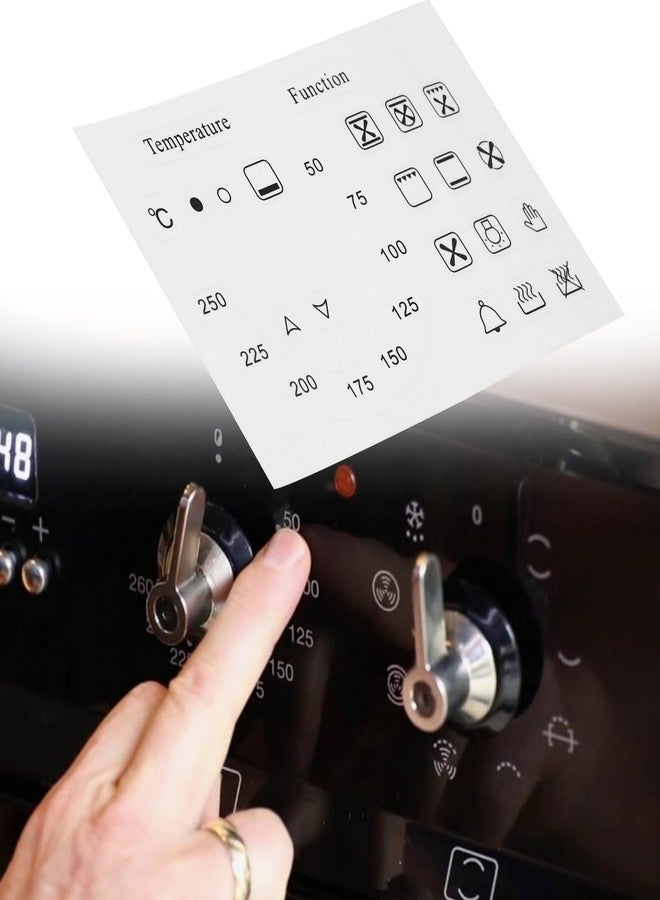 كريت آيديا مجموعة ملصقات قرص التحكم بدرجة حرارة الفرن ووظائفه من كرييت آيديا، 4 قطع، نطاق 50-250 درجة مئوية + 18 ملصقًا رمزيًا، بديل من الفينيل المصفح، شفاف مع طباعة سوداء - Image 3