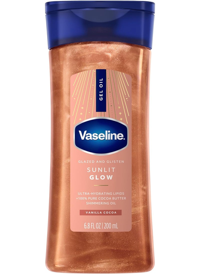 Vaseline Glazed & Glisten Sunlit Glow Body Gel Oil 200ml – Vanilla Cocoa Shimmering Moisturizing Body Oil - Image 1