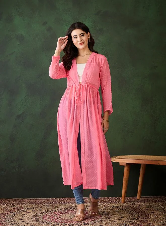 Stylestone Pink Solid Chiffon Ruched Waist Shrug