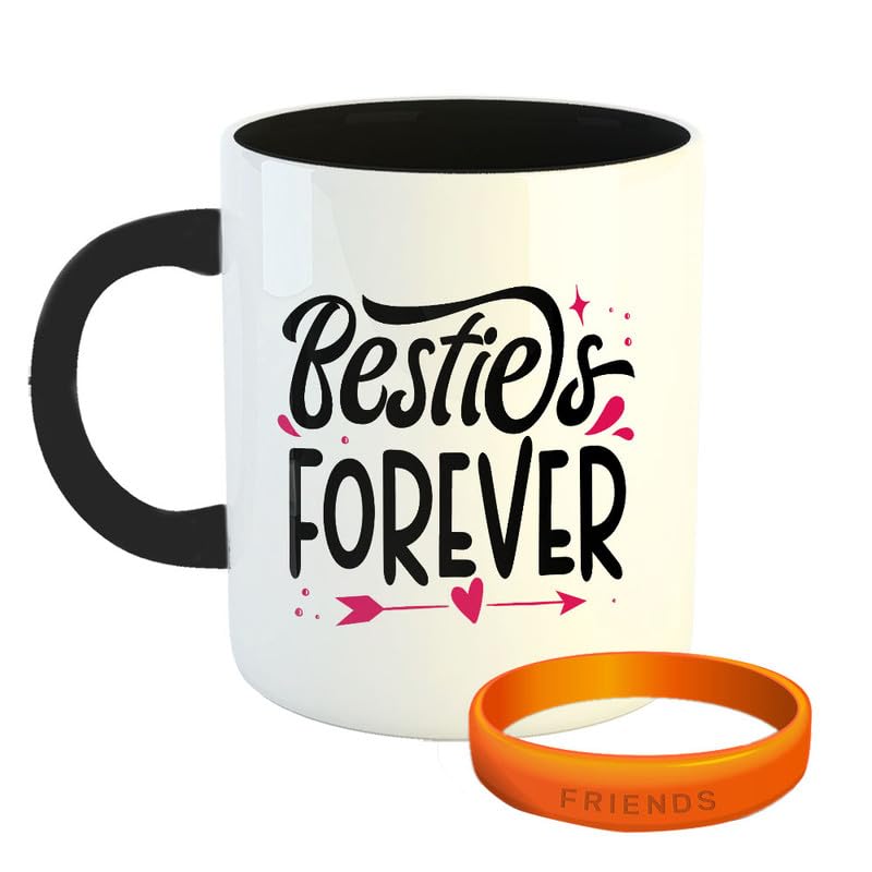 YaaNaa Happy Friendship Day Coffee Mug with 1 Friendship Band Besties Forever Gifts for Best Friend Boys Girls Colleagues R1233BK - Image 1