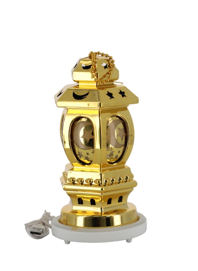 كرة مضيئة مزخرفة على شكل فانوس رمضان بارتفاع 10 سم - أضواء زينة رمضان للمنزل، فانوس رمضان مزخرف ذهبي يعمل بالطاقة USB - Image 2