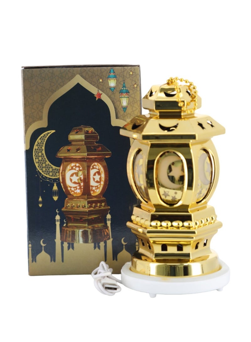 كرة مضيئة مزخرفة على شكل فانوس رمضان بارتفاع 10 سم - أضواء زينة رمضان للمنزل، فانوس رمضان مزخرف ذهبي يعمل بالطاقة USB - Image 3