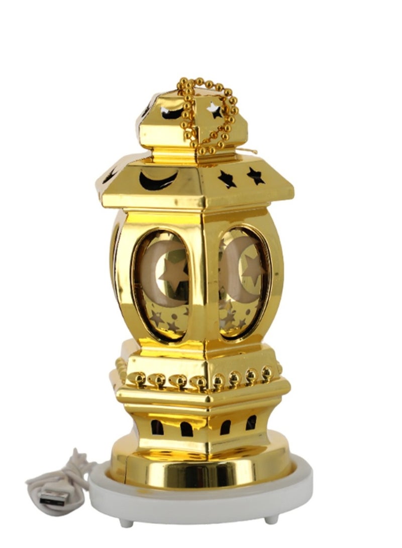 كرة مضيئة مزخرفة على شكل فانوس رمضان بارتفاع 10 سم - أضواء زينة رمضان للمنزل، فانوس رمضان مزخرف ذهبي يعمل بالطاقة USB - Image 4