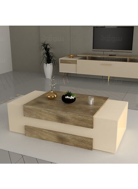 Wooden and beige rectangular center table - CT45  50x100x33.5 cm