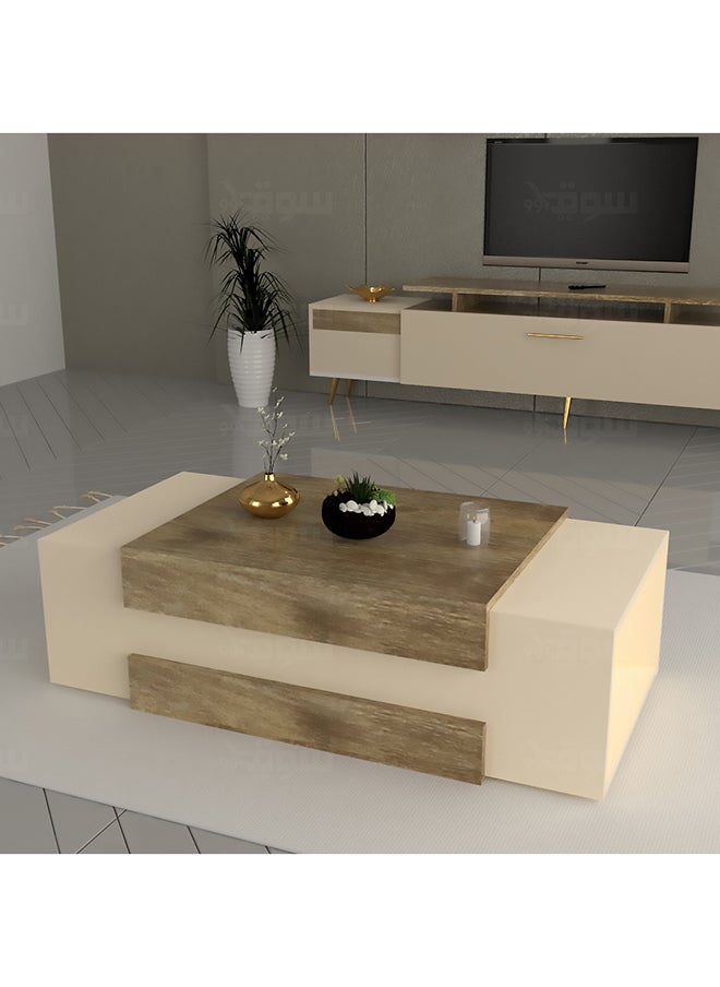 Wooden and beige rectangular center table - CT45  50x100x33.5 cm
