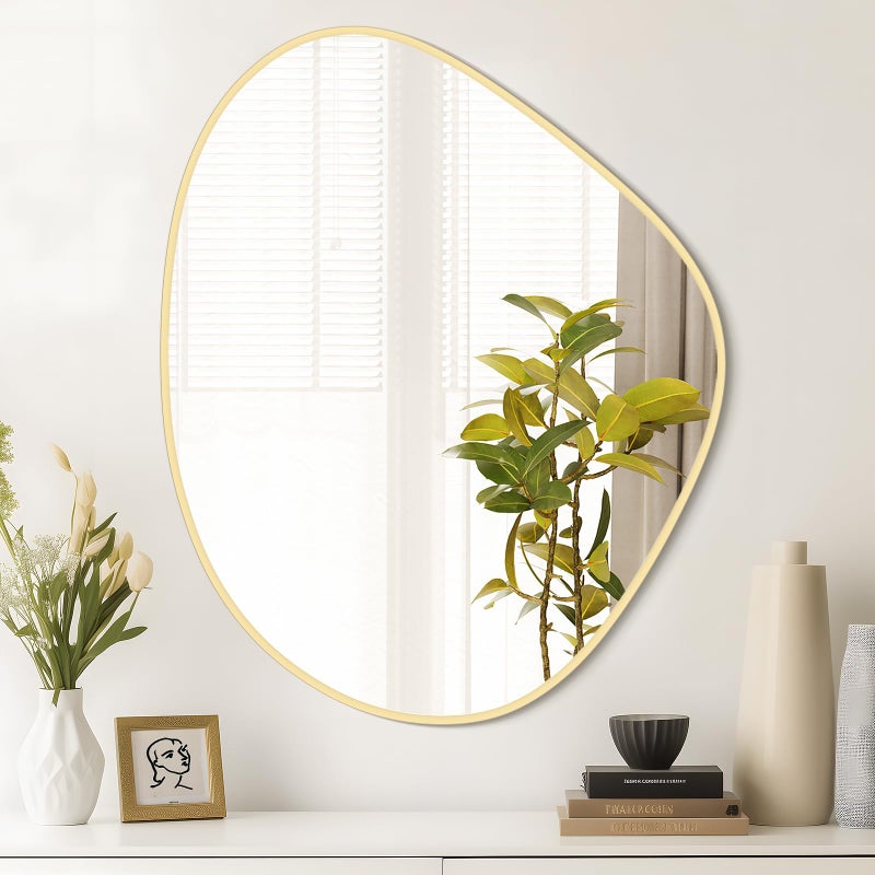 WallBeyond Asymmetrical Mirror, Irregular Wall Mirror for Bathroom, Abstract Wall Mirrors Decorative for Bedroom Living Room Entryway Hall, Mirrors for Wall Decor 28" H x 23" W, Gold - Image 2