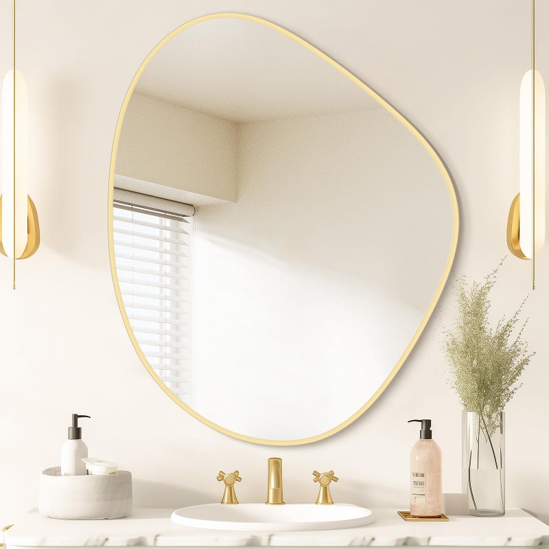 WallBeyond Asymmetrical Mirror, Irregular Wall Mirror for Bathroom, Abstract Wall Mirrors Decorative for Bedroom Living Room Entryway Hall, Mirrors for Wall Decor 28" H x 23" W, Gold - Image 1