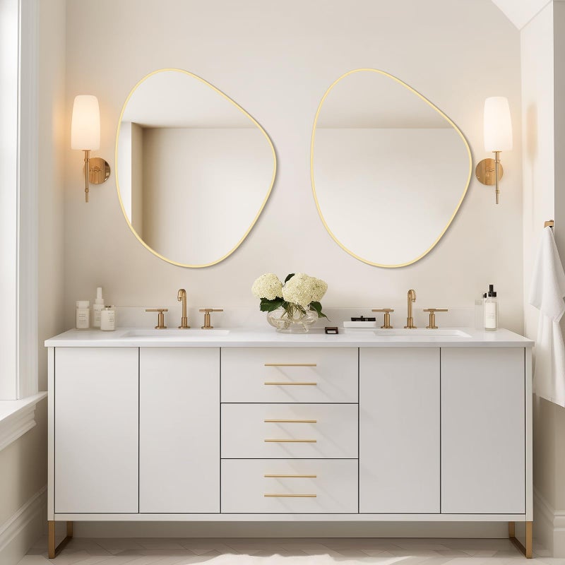 WallBeyond Asymmetrical Mirror, Irregular Wall Mirror for Bathroom, Abstract Wall Mirrors Decorative for Bedroom Living Room Entryway Hall, Mirrors for Wall Decor 28" H x 23" W, Gold - Image 3