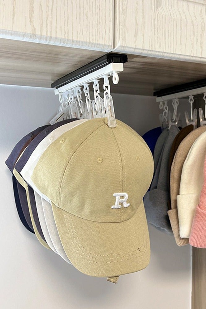 1pcs Self Adhesive Multi Functional Push-Pull Hats Storage Rack With 10 Clips Closet Save Space Socks Underwear Storage Hanging Hook Kitchen Kitchenware Organizer Tool  - Image 1