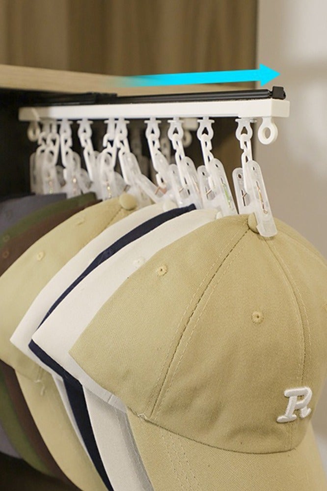 1pcs Self Adhesive Multi Functional Push-Pull Hats Storage Rack With 10 Clips Closet Save Space Socks Underwear Storage Hanging Hook Kitchen Kitchenware Organizer Tool  - Image 2