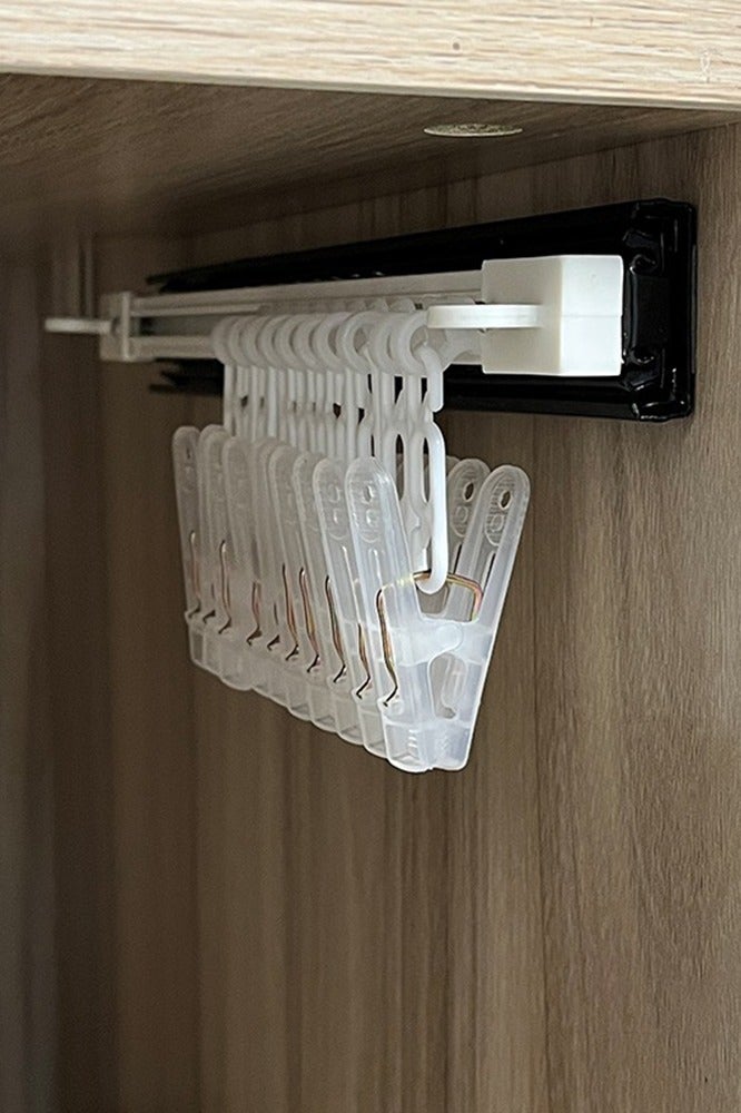 1pcs Self Adhesive Multi Functional Push-Pull Hats Storage Rack With 10 Clips Closet Save Space Socks Underwear Storage Hanging Hook Kitchen Kitchenware Organizer Tool  - Image 5