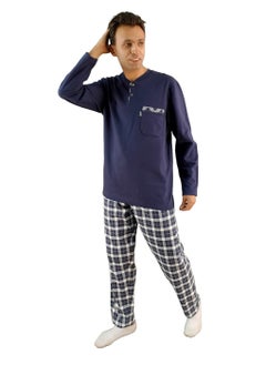 Jet Men Winter Pajama Set Long Sleeve &Carreau Bottom- Navy Blue 