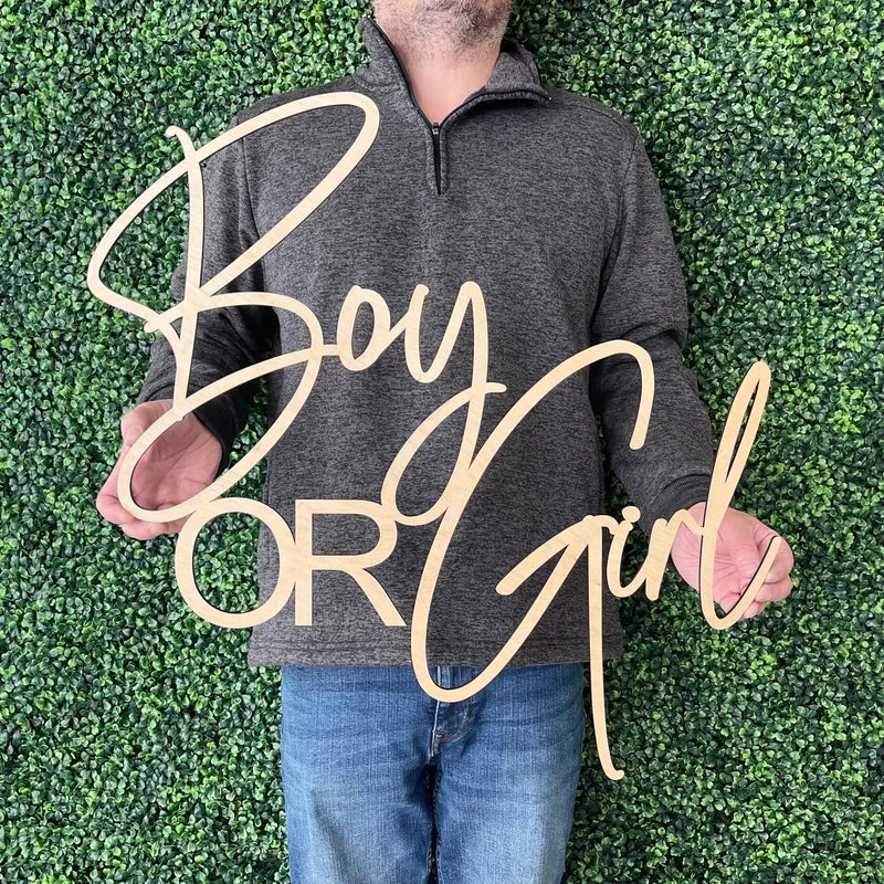 QPARTYFIRE Boy or Girl Sign for Backdrop,Wooden Baby Shower Sign for for Baby Shower Boy/Girl Decorations Gender Reveal Backdrop Party Photography Background(13 * 17inch) - Image 1