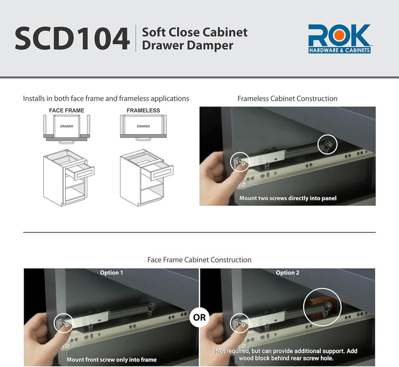 ROK 10-Pack Hardware Soft Close for Wood Drawers/Soft Close Drawer Adapter/Add-On/Retrofit (White), SCD104W - Image 4