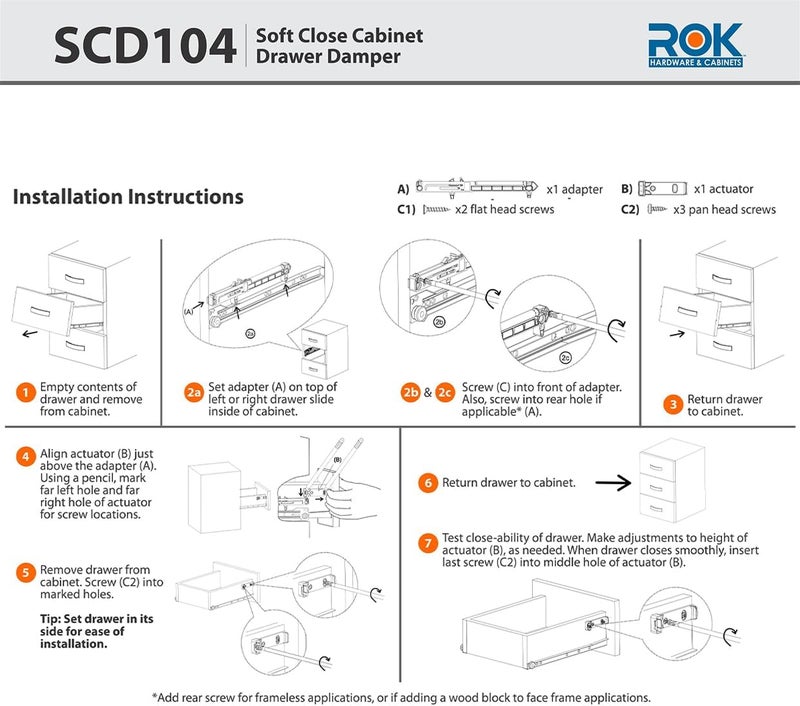 ROK 10-Pack Hardware Soft Close for Wood Drawers/Soft Close Drawer Adapter/Add-On/Retrofit (White), SCD104W - Image 3