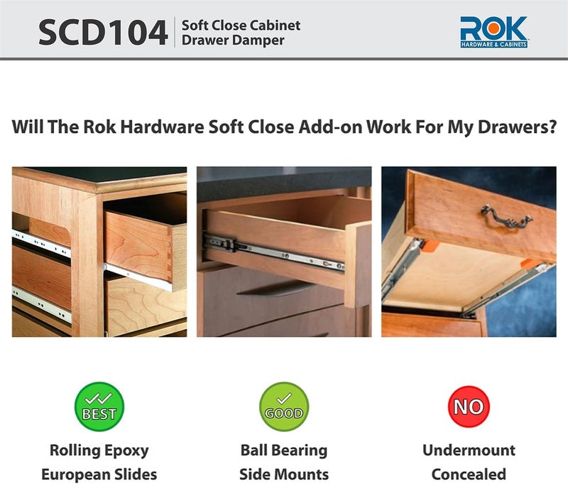 ROK 10-Pack Hardware Soft Close for Wood Drawers/Soft Close Drawer Adapter/Add-On/Retrofit (White), SCD104W - Image 5