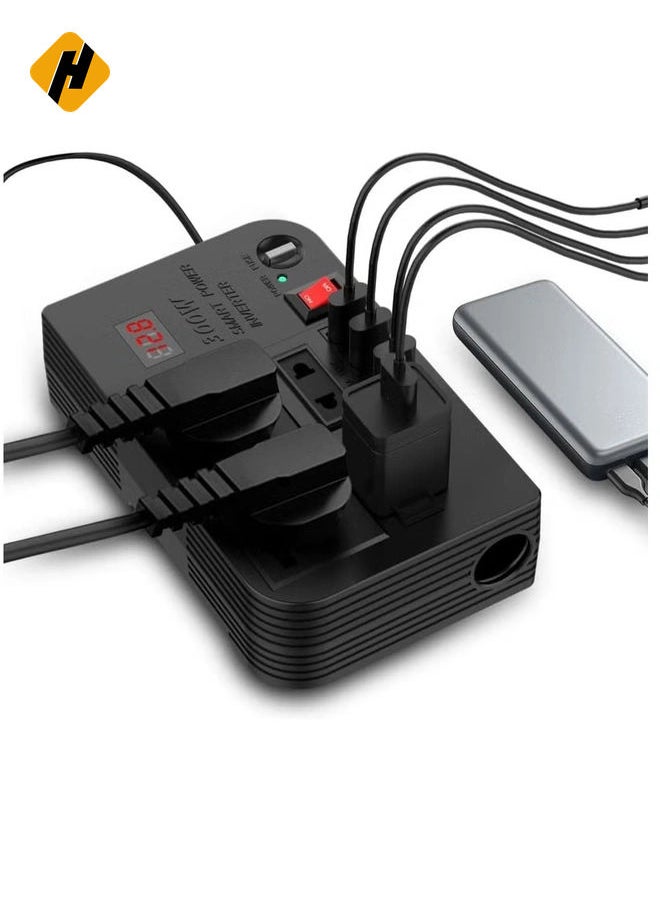 HuHa 300W Car Inverter: Power Up Your Devices with 12V/24V DC to 220V AC Conversion and 4 Quick Charge USB Ports"  - Image 3
