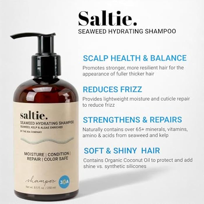 Saltie Hydrating Shampoo - Deep Moisture - Repairs and Bonds Dry Damage - Adds Shine - Reduces Frizz -No Sulfates, Parabens, Gluten, and Phthalates - No Artificial Color - Peppermint Leaf Oil - Image 2