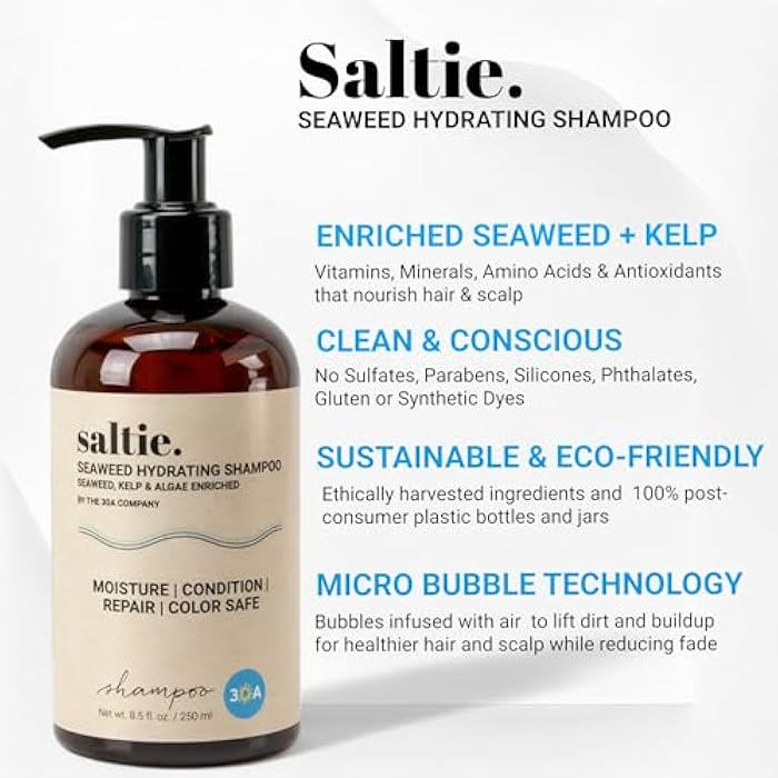 Saltie Hydrating Shampoo - Deep Moisture - Repairs and Bonds Dry Damage - Adds Shine - Reduces Frizz -No Sulfates, Parabens, Gluten, and Phthalates - No Artificial Color - Peppermint Leaf Oil - Image 3
