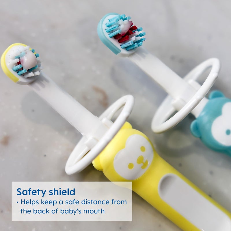 MAM Learn to Brush Set (1 Baby's Brush Toothbrush, 1 Training Brush, 1 Safety Shield), Baby Toothbrushes with Brushy The Bear, Interactive App, for Boys 5+ Months, Blue - Image 3